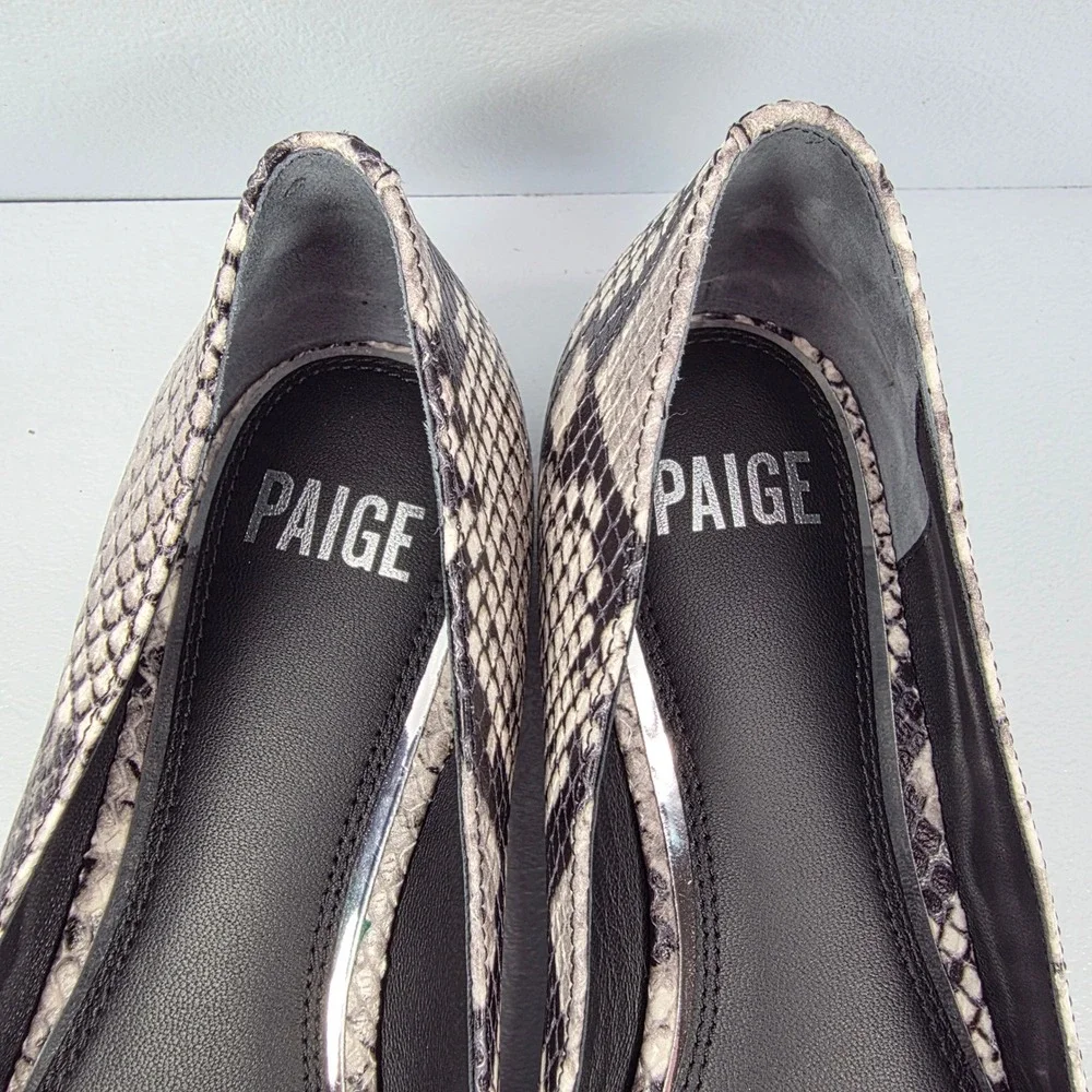 Paige Womens Snakeskin Pointed‎ Toe Alisa Flats Silver Western Buckle Grey Black
